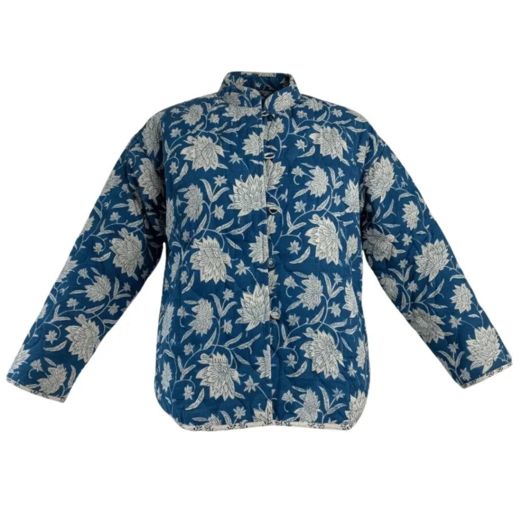 Quilted Jasje 4 | Blauwe Blockprint & witte binnenkant