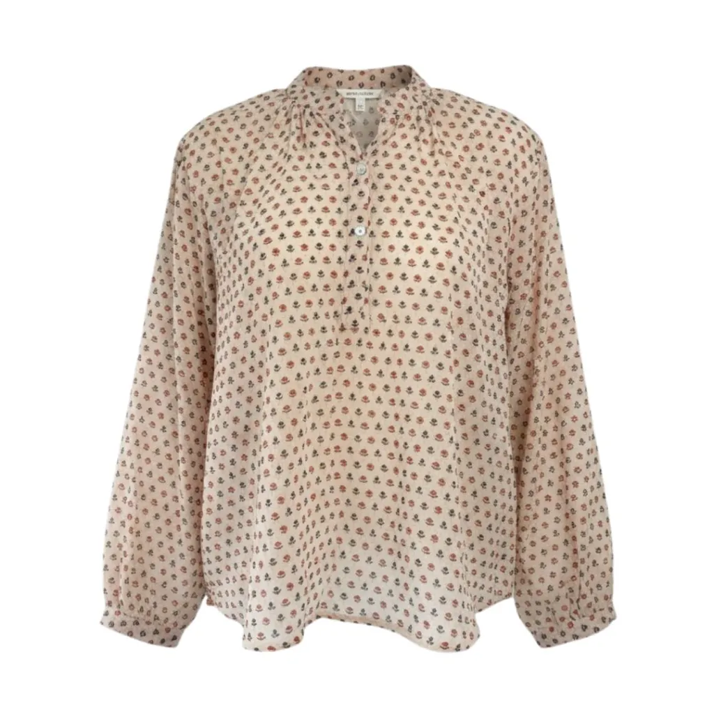 Blouse 6 | Blockprint | Beige rood en blauwe bloem (s)