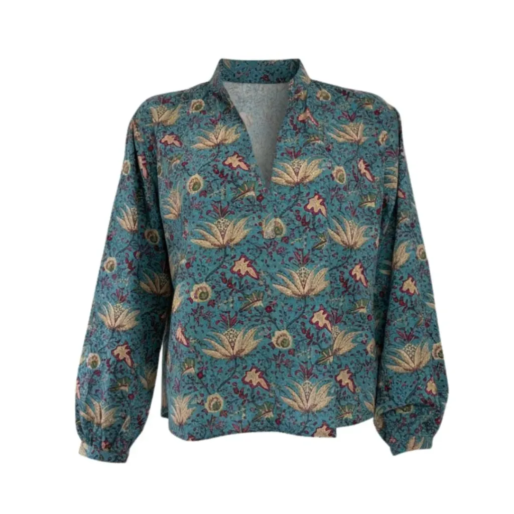 Blouse 1 | Blockprint volledig blauw (s)